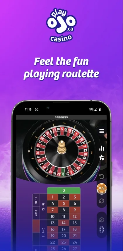 PlayOJO Canada app: roulette